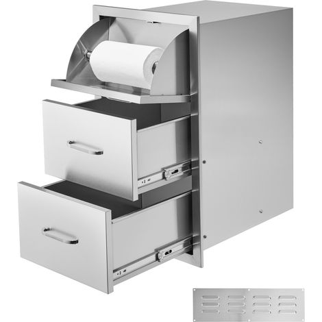 Tiroirs de Cuisine d'Extérieur en Acier Inoxydable, Tiroirs d’Accès Triples de 42x52x73,6 cm avec Poignée et Porte-essuie-tout, Îlot de Barbecue sur Terrasse, Meuble pour Cuisine en Plein Air (1/5)