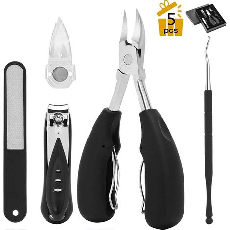 Pince à ongles de pied Set, Pince à ongles en acier inoxydable pour ongles de pied épais et incarnés, Outils de pédicure et de manucure avec lime à ongles double face et poussoir de cuticules - Ensemb (1/5)