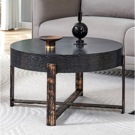 Mesa centro redonda negra MDF y metal 68 cm OKMYHOME (1/5)