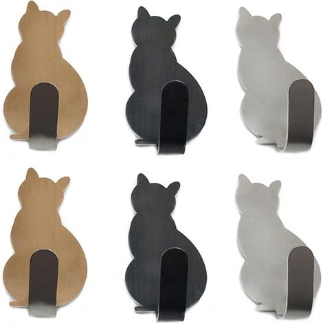 Lot de 6 crochets porte-serviettes en acier inoxydable pour petits chats, crochets muraux décoratifs pour la maison, la cuisine, la salle de bain