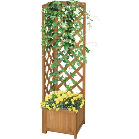 Fioriera da Esterno ad Angolo 40x40x145 cm con Grigliato per Rampicanti in Legno di Abete Marrone