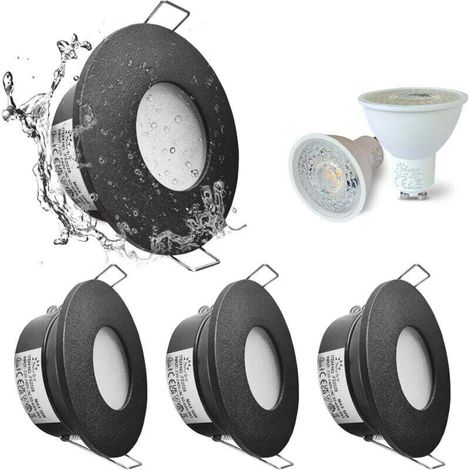 Set de 4 Spots Encastrés LED IP65 étanches, 5W 3000K Blanc Chaud Spot Encastré Pour salle de bain et cuisine éclairage Encastrable au Plafond coupe 68mm Nickel Satiné -Boîtier de lampe Noir (1/4)