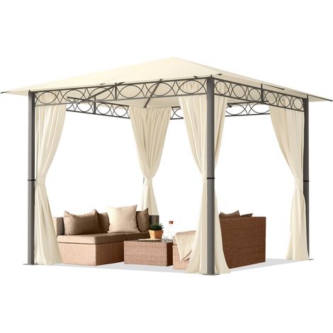 TOOLPORT Garden pavilion 3x3 m waterproof PREMIUM pavilion with 4 side-panels/curtains garden tent approx. 220g/m² roof tarpaulin in beige party tent (1/5)