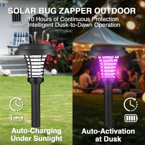 Lot de 2 lampes solaires anti-moustiques, UV+blanc, étanches, auto-switch, jardin. Meoiruery (1/5)