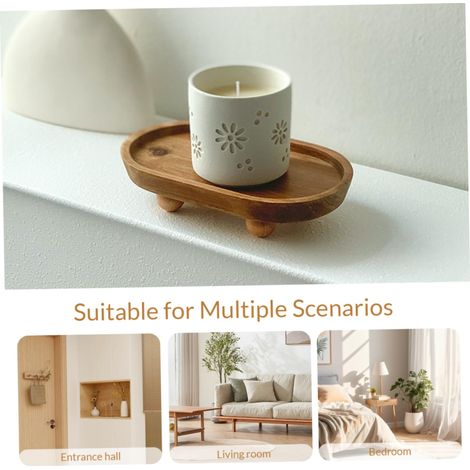 Décoration de comptoir de cuisine, petit piédestal en bois, plateaux ronds en bois décoratifs, plateau de présentation, rehausseur pour console d'entrée, style campagnard, cuisine, centre de table (1/2)
