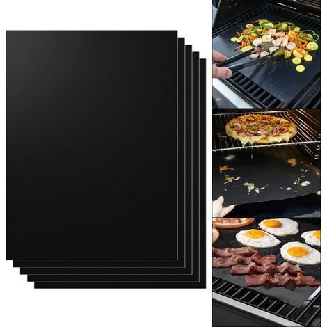 (Schwarze) Grillmatte – XCSOURCE – HS910 – 5 Stück – Antihaftbeschichtung – Wiederverwendbar – PFOA-frei (1/4)