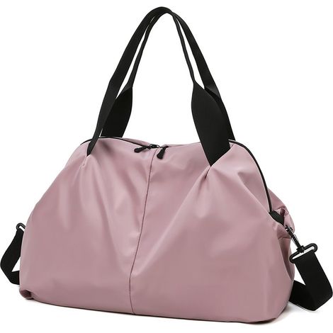 Elegante borsa da palestra in nylon rosa, multifunzionale con scomparto separato per indumenti bagnati/asciutti, spallacci regolabili, chiusura a cerniera, borsa da viaggio leggera (rosa) (1/4)