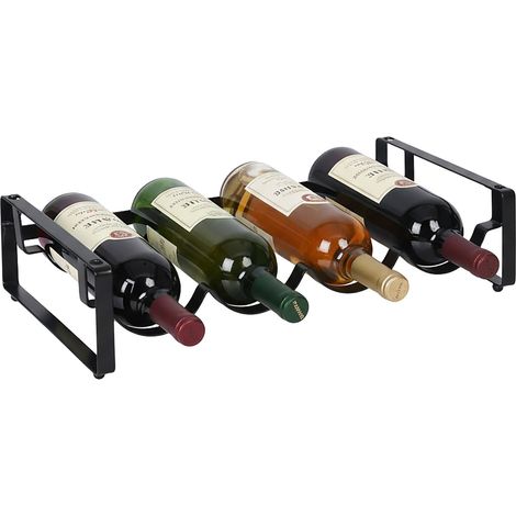Relaxdays Weinregal, 4 Flaschen, stapelbar, HxBxT: 9,5 x 40 x 20 cm, für Rot- & Weißwein, Eisen, Flaschenregal, schwarz