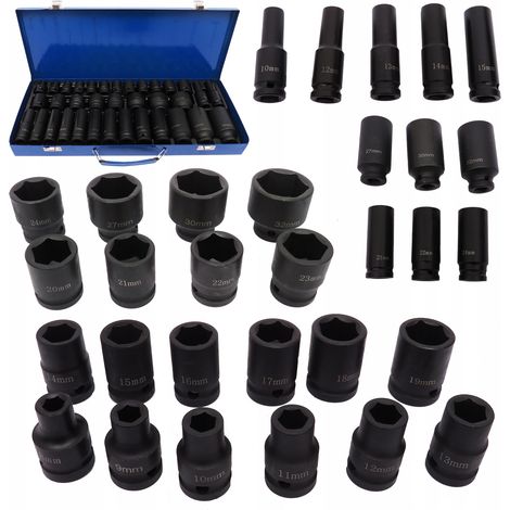 Clés à douille à impact, douilles longues de 1/2 pouce (8-32 mm) (1/5)