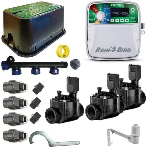 Kit Riego Automatico 3 zonas 24V Rain Bird para Tuberia 32mm Incluye Programador, Electrovalvulas y Accesorios (1/4)