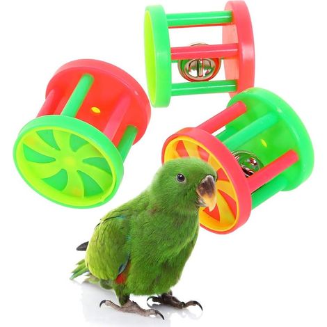 Jouet pour pattes de perroquet, mangeoire à clochette pour l'apprentissage de la motricité, centre d'activités pour oisillons et cage - Lot de 3, couleurs aléatoires
