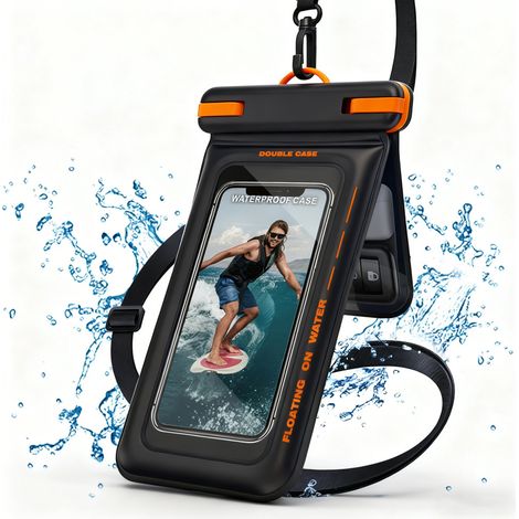 Funda para teléfono impermeable IPX8, universal, con correa, negra. (1/5)