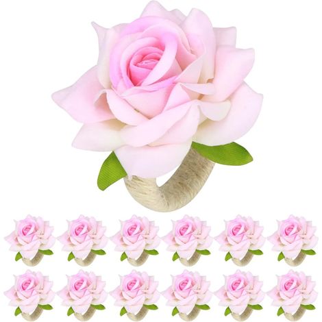 Rond Serviette Rose 12 Pièces Rond de Serviette de Table Fleurs, pour Le Banquet de Mariage décoration de dîner de Pâques de Noël