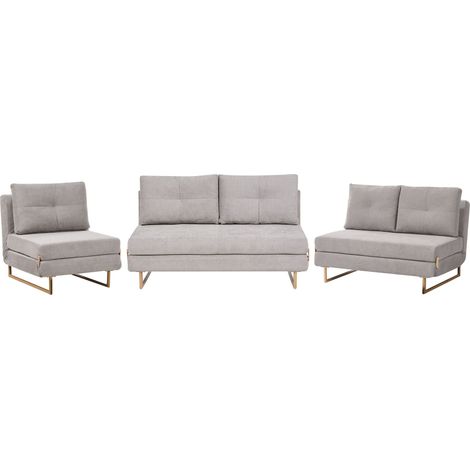 Ensemble de Salon 6 Places en Tissu Fauteuil Canapé Convertible Fonction Couchage Gris Jerslev (1/5)