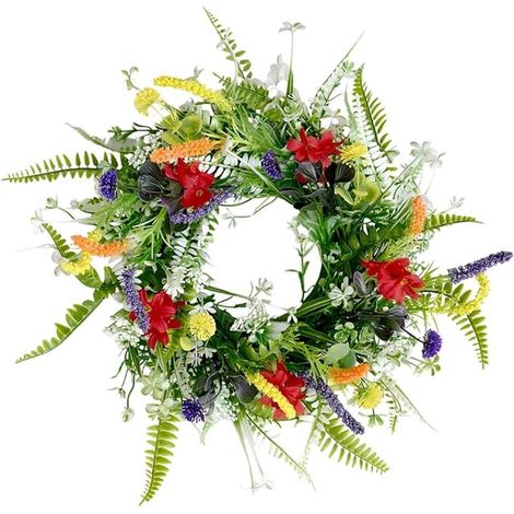 Couronnes de Printemps pour Porte d'entrée, 35 cm13,8 Pouces Couronne d'été de Fleurs Sauvages artificielles, Porte décorative Couronne de Printemps pour la Porte du Mur de Porte décor (1/5)