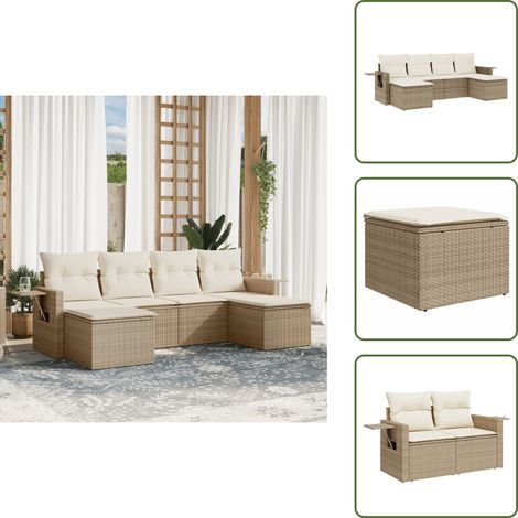 The Living Store 6-tlg. Garten-Sofagarnitur mit Kissen Beige Poly Rattan - Gartensessel (1/5)
