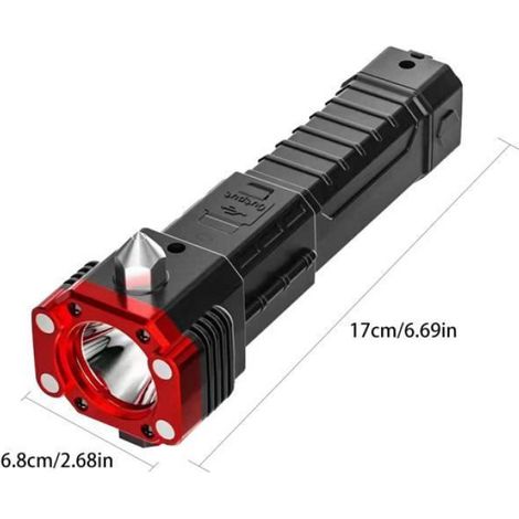 1 Lampe de poche,Marteau brise-vitre,4 modes,Couteau sécurité,Rechargeable USB,Étanche IP44,Urgence (1/4)
