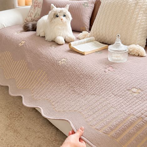 Housse de Canapé et Coussin Coton Lavé Motif Petites Fleurs Café Foncé Sur Mesure 1 kg – Livraison gratuite