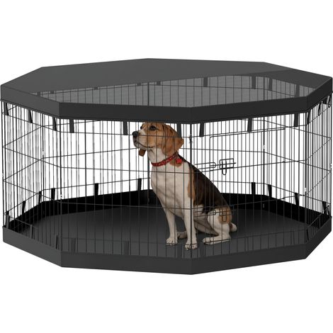 Parc pour chiots, hauteur 76 cm / environ 2,5 m², 8 panneaux, tapis de sol, toit combiné