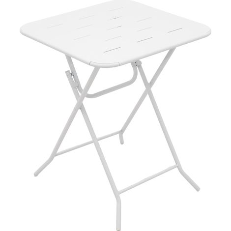 Set Tavolo e Sedie da Giardino con 1 Tavolo Rotondo e 2 Sedie Pieghevoli, per 2 Persone, Acciaio, Bianco (1/5)