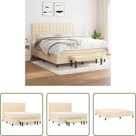 vidaXL Kopfteil - Boxspringbett mit Matratze Creme 180x200 cm Stoff (1/5)