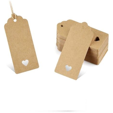 Étiquettes cadeaux, 100 pièces étiquettes cadeaux en papier Kraft avec 100 pièces gratuites de ficelle de jute naturelle pour les cadeaux de vacances de Noël faveurs de mariage Art Craf (1/3)