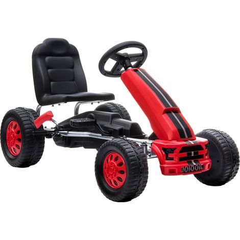 AIYAPLAY kart pedales para niños de +3 años, go kart con asiento ajustable, volante, freno manual, marco de aluminio y acero, carga 30 kg, rojo (1/5)