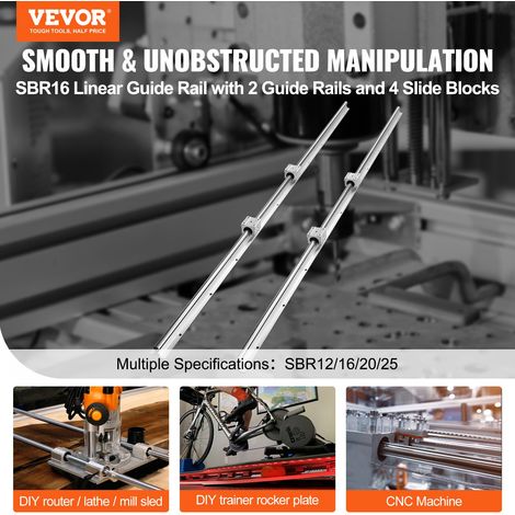 Rail de Guidage Linéaire SBR16 1500 mm 2PCS Rails Linéaires 1500 mm 4PCS Blocs Roulement SBR16UU Kit Glissières à Roulement Linéair… (1/5)