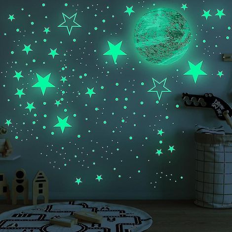 Sticker mural planète 3D lumineux peint à la main pour chambre d'enfant, décoration murale intérieure, papier peint phosphorescent