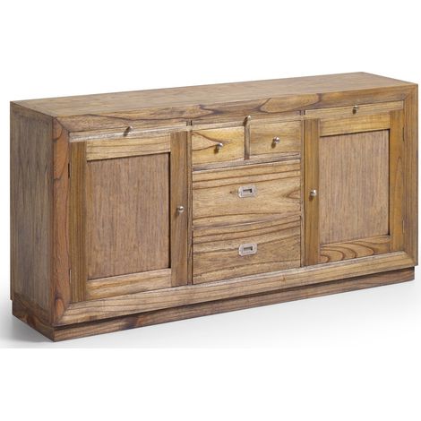Buffet en bois massif de Mindy naturel 2 portes 4 tiroirs Mazari 160cm (1/5)