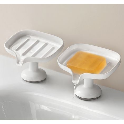 2pcs Porte Savon avec Bac d'égouttemen,Savon Ventouse Puissante, Inclinaison À 15 Degrés,ABS, pour Salle De Bain, Lavabo, Plan de Travail De Cuisine (1/5)