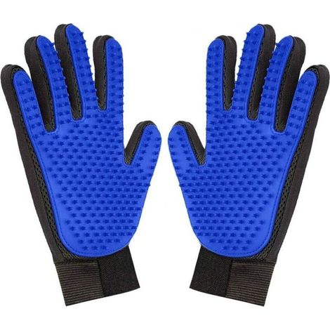 Gants de toilettage pour animaux - Gants de brossage doux - Conviennent aux chiens, chats, chevaux, etc., 1 paire, bleus (1/5)