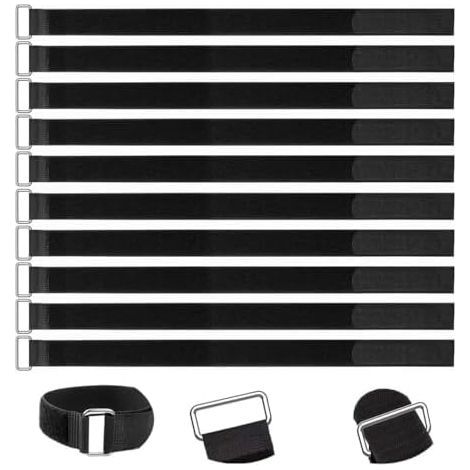 Sangles Scratch Velcr 50cm,Lot de 10 50cm Réutilisables - Attaches Câble en Nylon Noir Boucle Métal Flexible Serre Cable Auto-agrippant pour Gestion Câbles et Fixation (1/5)