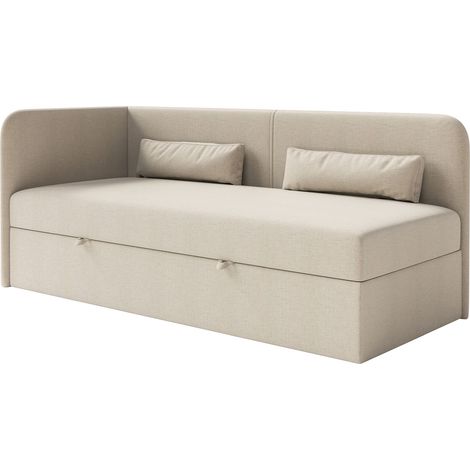 Selsey Calmmo – Jugendbett 90x200 mit Bettkasten, Chenille-Bezug, Kopfteil links, Hellbeige