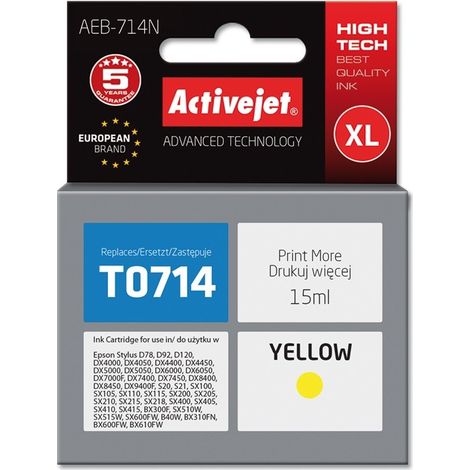 Activejet AEB-714N Ink cartridge (replacement for Epson T0714. T0894. T1004 Supreme 15 ml yellow)