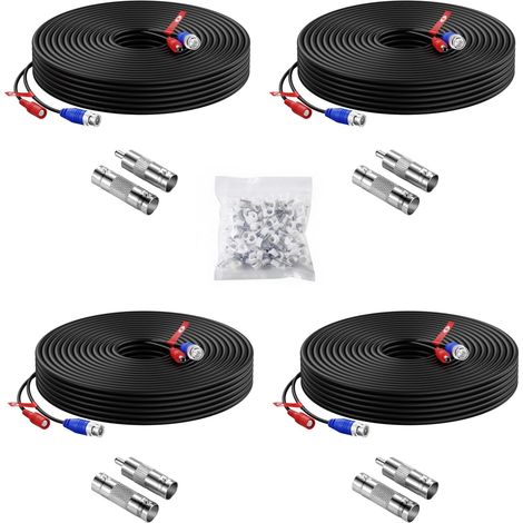 PACK de 60FT 18M HD/AHD/TVI Tout-En-Un Câble BNC Vidéo pour Caméra de Surveillance Vidéos de 960H à 4K Résolution (1/5)