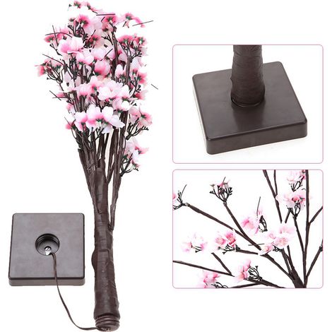 Lampe décorative en forme d'arbre à fleurs de cerisier (24 LED), pour jardin, intérieur, salon, chambre, balcon. Piles non incluses. (1/5)