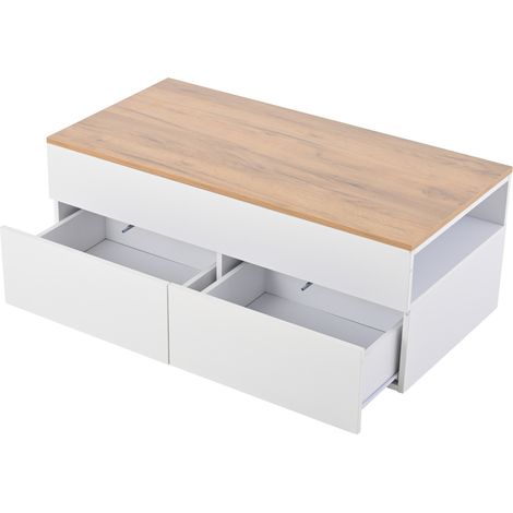 Mesa de centro elevable 100x50x40 cm con 2 cajones y espacio de almacenaje blanco efecto madera (1/5)