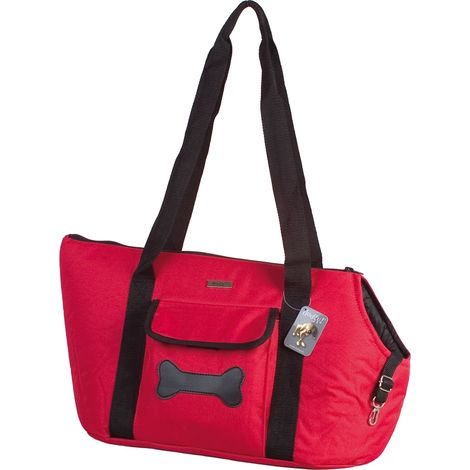 Sac de transport pour chien souple – Motif os rouge – Dimensions L 44,5 x l 23 x H 28 cm – Charge max 5 kg – Sac léger avec sangle de maintien – Chadog
