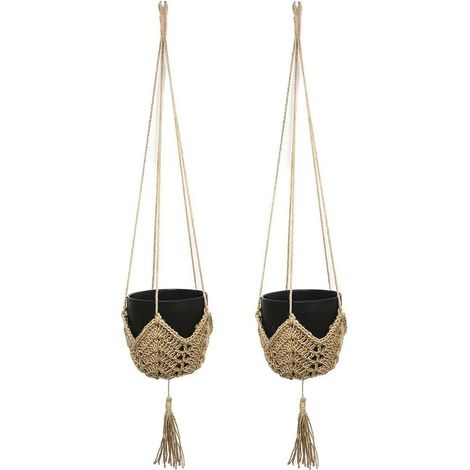 Lot de 2 supports pour paniers suspendus en macramé, sac filet corde chanvre fait main avec crochets (1/5)