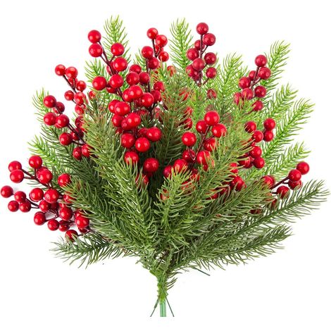 Branches Artificielles De Pin - Baies Rouges Artificielles - Pour Décoration De Couronne De Noël Et Arbre De Noël - 30 Pièces (1/5)