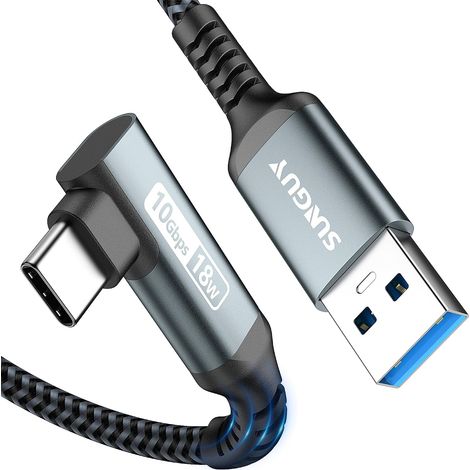 Câble USB C 90 Coudé, 25CM 10Gbps USB 3.1 Gen 2 Câble USB vers USB C Court, Type C Charge Rapide Compatible avec Android Auto, Galaxy S22, SSD, Huawei P30/P20, Xiaomi-Gris (1/5)