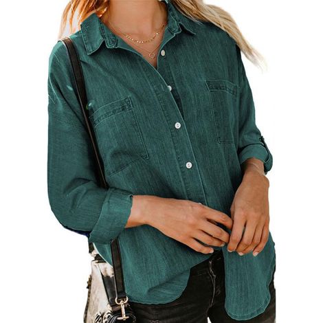 Chemise - Tablier Longues Manches avec Col Rabattu et Poches Avant - Pour Jardinage Bricolage Cuisine - Vert Foncé - Taille XL (1/5)