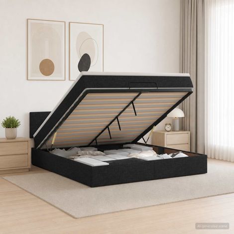 Cama otomana con colchón con cabecera Negro 180 x 200 cm Tela (1/5)