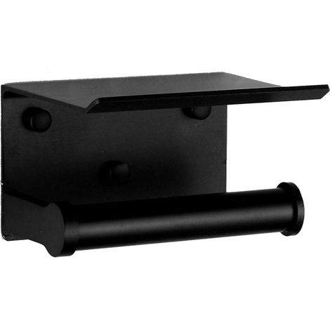 RGE Porte Papier Toilette avec étagère - Adhésif Forte sans Percage - Support Papier Toilette Mural - Noir (1/5)