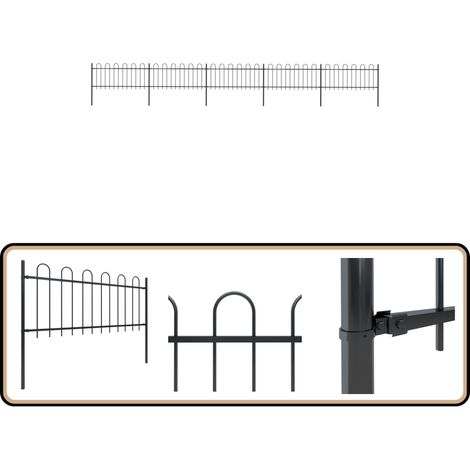 Gartenzaun mit Bügel-Design Stahl 8,5 x 0,8 m Schwarz - Gartenzaun - Stahlezaunt - Schwarz - Metallzaun - Sicherheitszaun