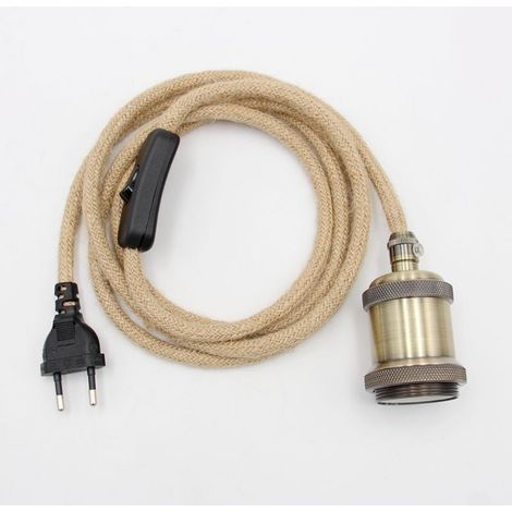 Lustre Corde de Chanvre Câble 1.8m. Douille E27 Interrupteur avec Fil Cable Ampoule. Pour DIY Lampe Suspension Lumière Pendante (1/5)