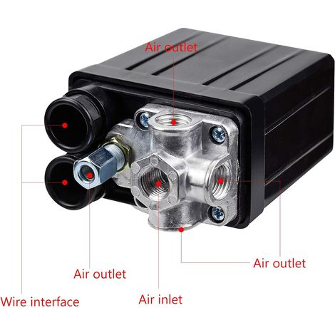 Air Compressor Pressure Switch with 4 Outlets 90-120 PSI 240V Pressure Switch Control Valve Compressor Parts (1/4)