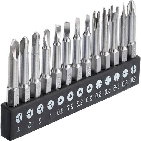 Coffret de 13 embouts de tournevis magnétiques (triangulaires, cruciformes, plats et en Y) – Longueur : 50 mm (1/4)