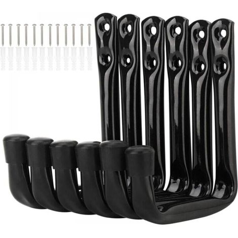 6-Pack Heavy-Duty J-Hooks for Garage Storage, Wall Mounted, Steel Brackets (12 cm x 9 cm) (1/4)